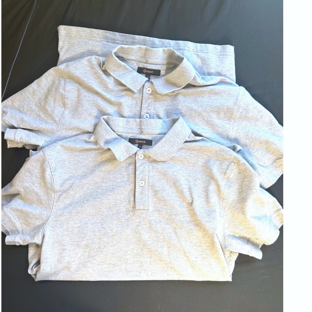 Lot of two quince cotton pique men's small heather gray polo‎ shirts